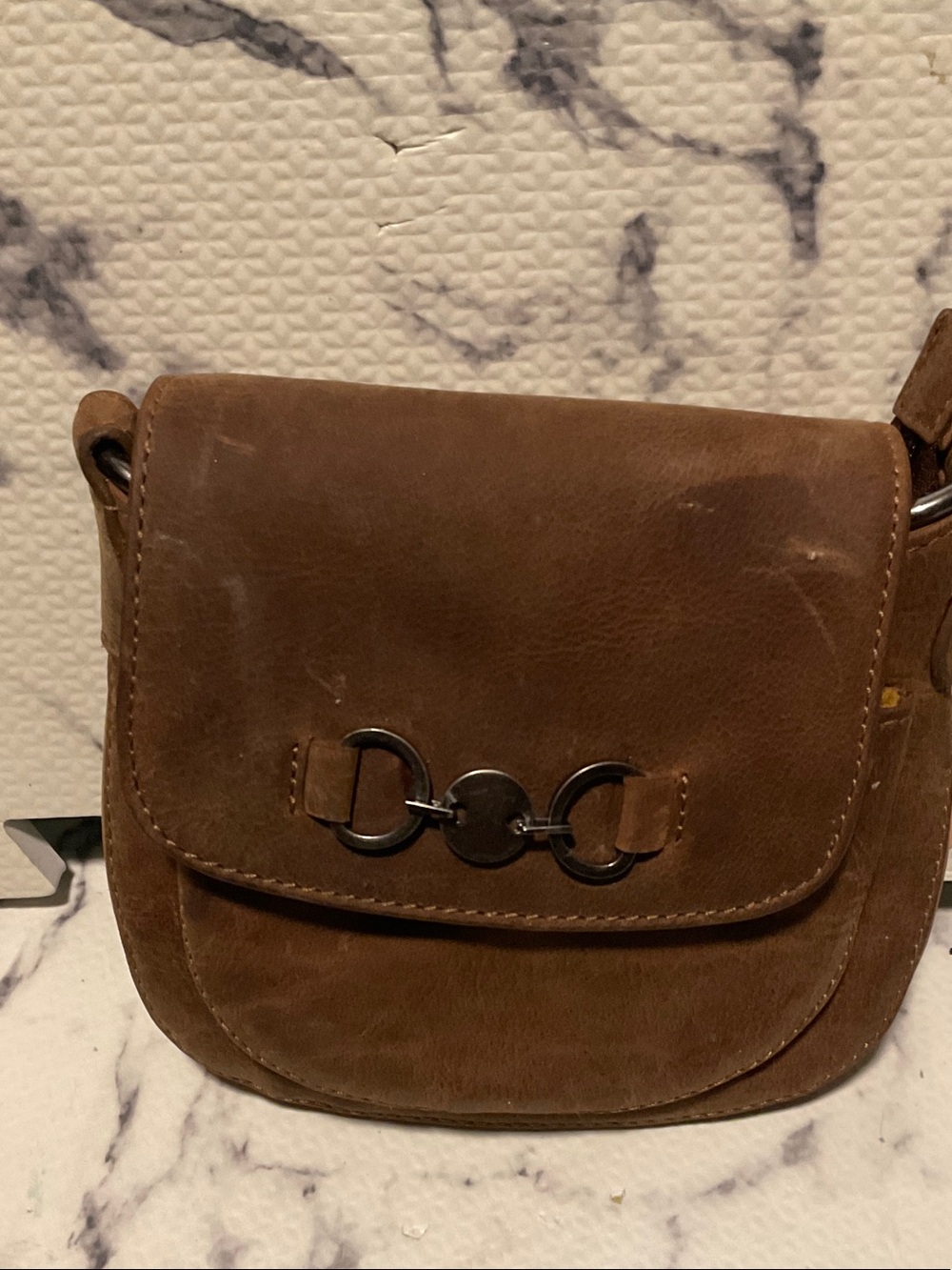 Brown Leather Crossbody with Polished Ring Accent Canadian Hand Made 🍁🇨🇦